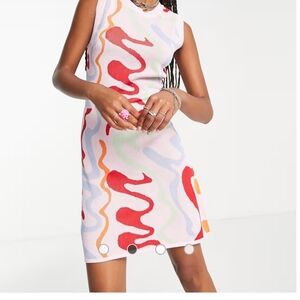 Urban Revivo Knitted Mini Dress Pink Wave Print Women's Size 8 Vibrant Funky